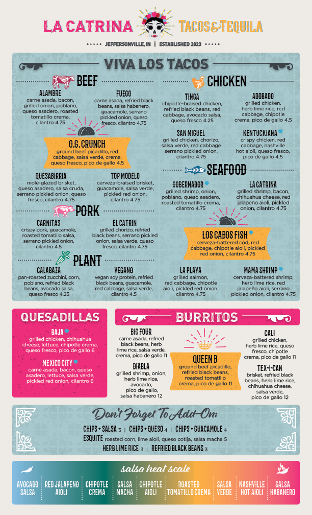 Menus La Catrina Tacos & Tequila in Jeffersonville, IN